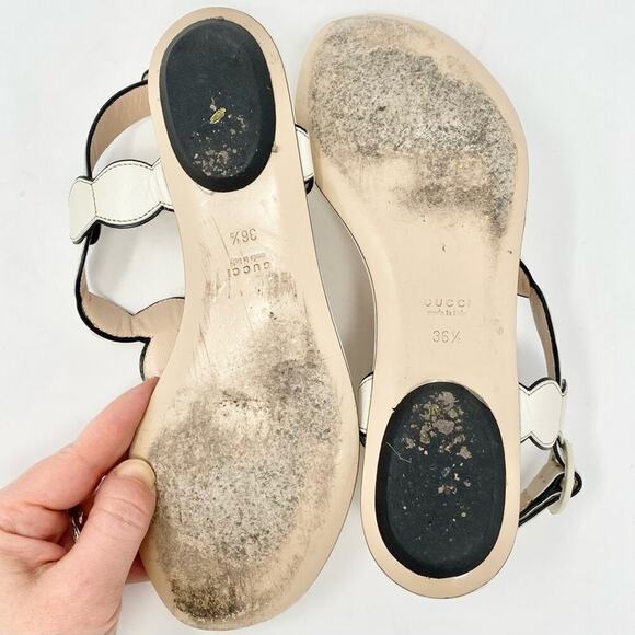 GUCCI DOUBLE GG PEARL LEATHER SANDALS SZ 36.5 - Picture 10 of 11